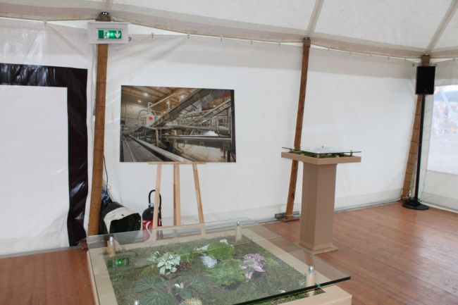 Mobilier en carton dans une tente Bambou